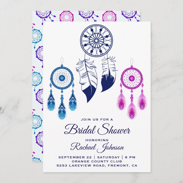 Pink Blue Dream Catcher Bridal Shower Invitation (Front/Back)