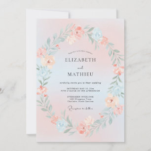 Pink Blue Dreamy Spring Wedding Invitation