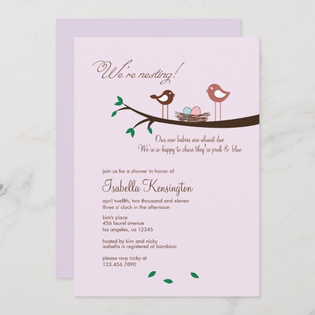 Pink & Blue Eggs Twins Baby Shower Invitation (Front/Back)