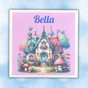 Pink & Blue Fairy Cottage Core Monogram on Pink Napkin