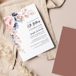 Pink Blue Floral 80th Birthday Party Invitation<br><div class="desc">Announce and celebrate the upcoming birthday with our modern pastel pink indigo blue watercolor floralt invitation. Featuring beautiful botanical watercolor bloom. Simply personalise with your party details by clicking the customise it button to further re-arrange and format the style and placement of the text. The reverse of this invitation features...</div>