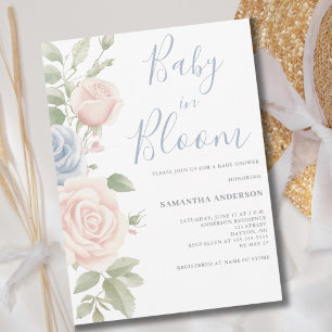 Pink Blue Floral Baby In Bloom Shower Invitation