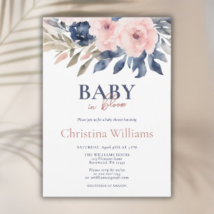 Pink Blue Floral Baby Shower Invitation