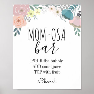 Pink & Blue Floral Baby Shower Mum-osa Bar Poster