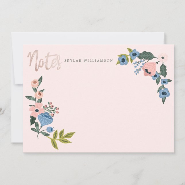 Pink & Blue Floral Blossom Botanical Wreath Notes (Front)
