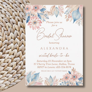Pink Blue Floral Boho Chic Bridal Shower Invitation