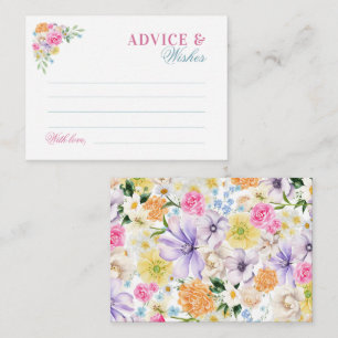 Pink & Blue Floral Bridal Shower Advice and Wishes Enclosure Card