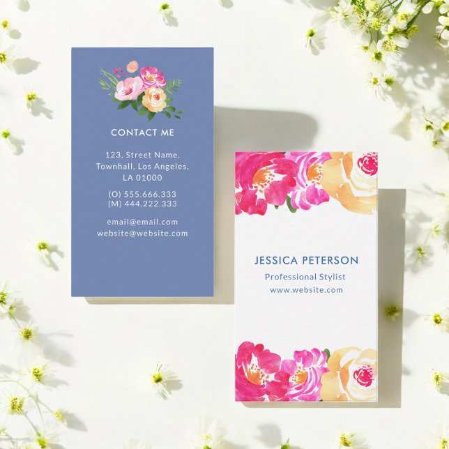 Pink Blue Floral Chic Wedding Planner Business Card (Creator Uploaded)