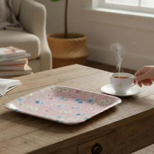 Pink Blue Floral coquette Birthday  Paper Plate