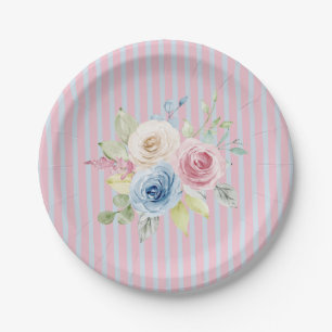 Pink Blue Floral coquette  Paper Plate