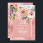 Pink Blue Floral Gold Glitter Girl's 16th Birthday Card<br><div class="desc">Elegant pink and baby blue floral with gold glitter 16th birthday party invitation for girls.   Contact us for help with customisation or to request matching products.</div>