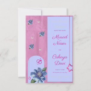 Pink Blue Floral Islamic Wedding Invitation