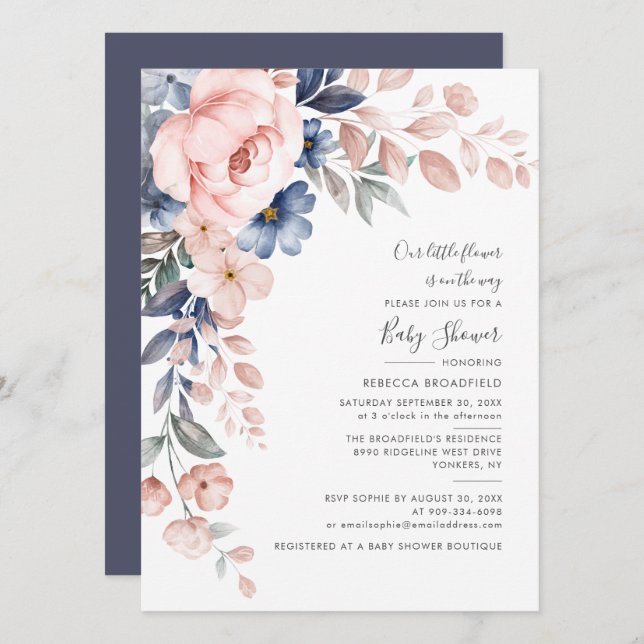 Pink Blue Floral Pastel Bloom Baby Shower Invitation (Front/Back)