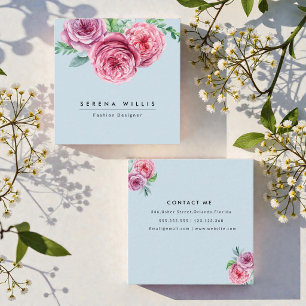 Pink Blue Floral Pastel Salon Beauty  Square Business Card