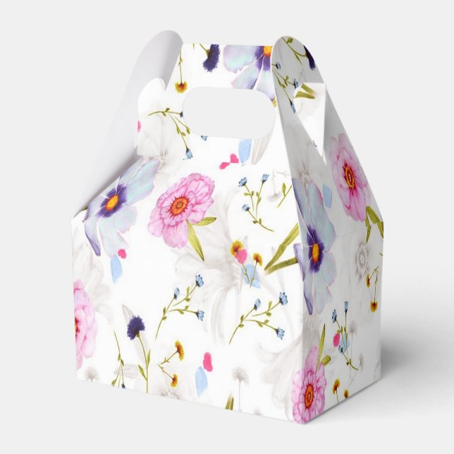 Pink, Blue Floral Pattern     Favour Box (Front Side)