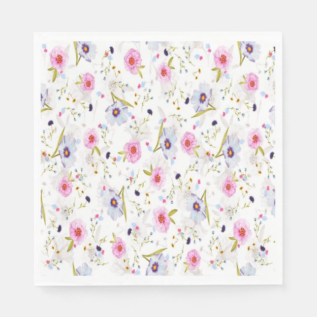 Pink, Blue Floral Pattern     Napkin (Front)