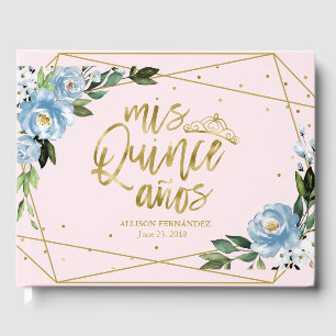 Pink Blue Floral Quinceanera Guest Book