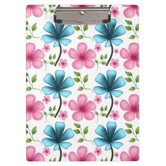 Pink & Blue Floral Seamless Pattern Clipboard (Front)