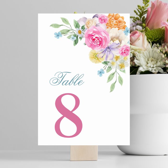 Pink & Blue Floral Summer Bloom Table 8 Wedding Number (Creator Uploaded)