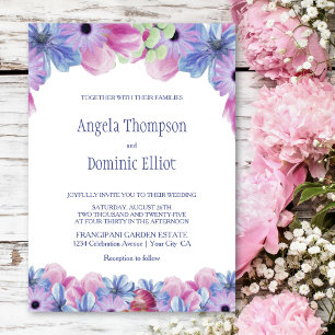 Pink Blue Floral Wedding Invitation