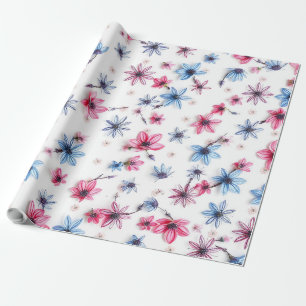 pink blue flower wrapping paper