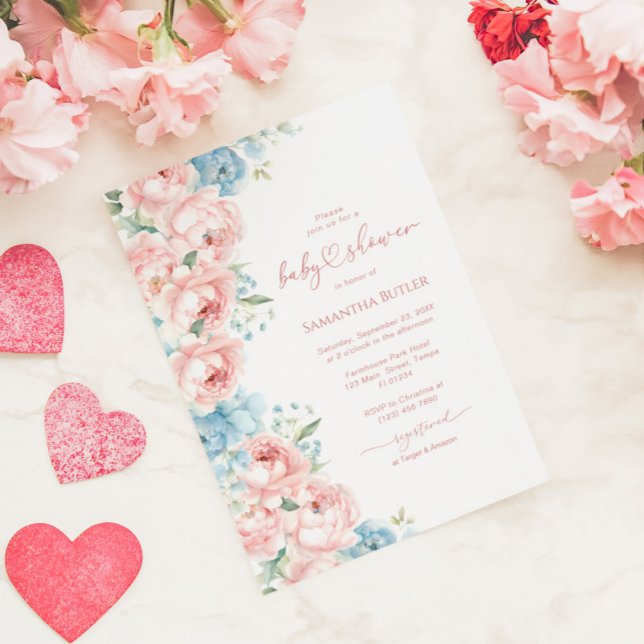Pink & Blue Flowers Baby Shower Invitation (Creator Uploaded)