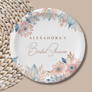 Pink Blue Flowers Boho Chic Bridal Shower Paper Plate