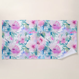 Pink & blue flowers collage pattern beach towel