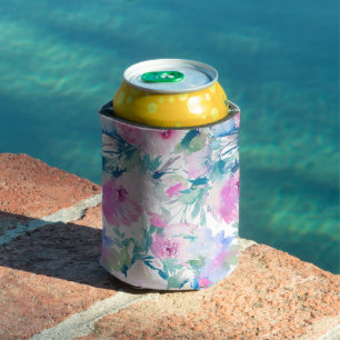 Pink & blue flowers collage pattern can cooler