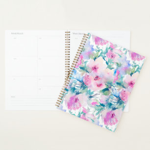 Pink & blue flowers collage pattern notebook planner