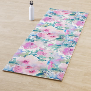 Pink & blue flowers collage pattern yoga mat