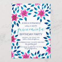 Pink Blue Flowers Leaves Acrylic Paint Quinceañera