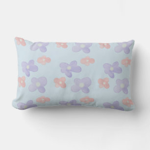 Pink Blue Flowers on Pastel Blue Lumbar Cushion