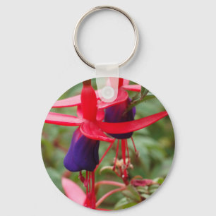 Pink Blue Flowers Photo Key Ring