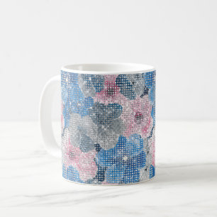 Pink Blue Flowers Sparkle Coffee Mug