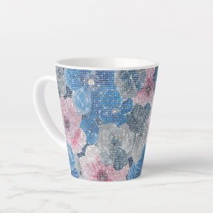 Pink Blue Flowers Sparkle Latte Mug