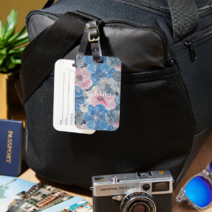 Pink Blue Flowers Sparkle Luggage Tag