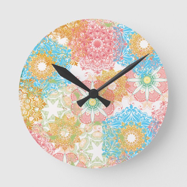 Pink Blue Flowery Wall Clock  (Front)