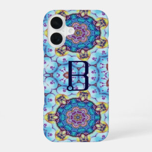 PINK BLUE FRACTAL CIRCLES MONOGRAM iPhone 16 CASE