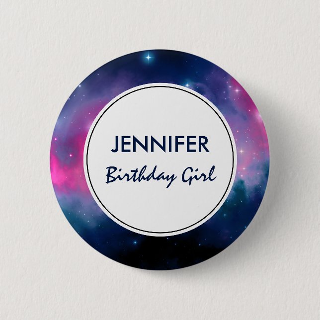 Pink & Blue Galaxy Nebula & Stars Abstract 6 Cm Round Badge (Front)
