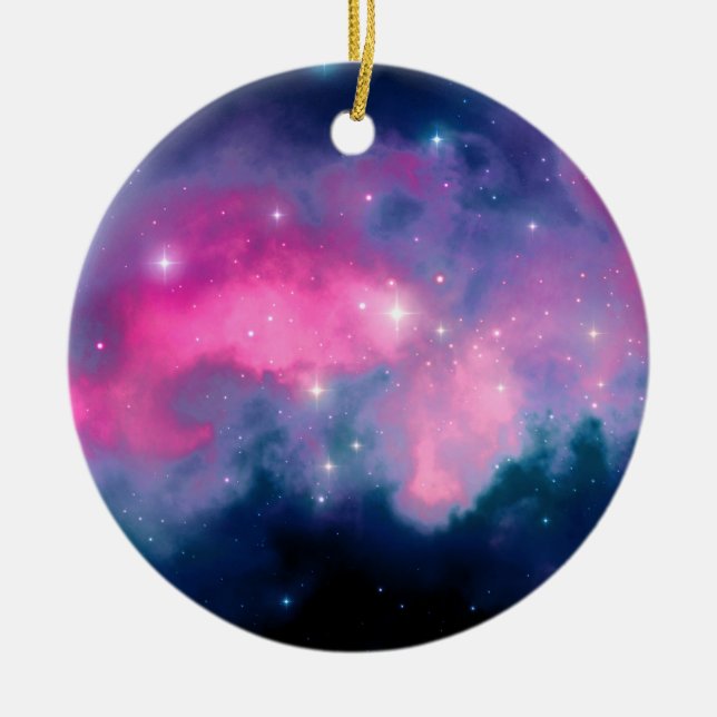 Pink & Blue Galaxy Nebula & Stars Abstract Ceramic Tree Decoration (Front)