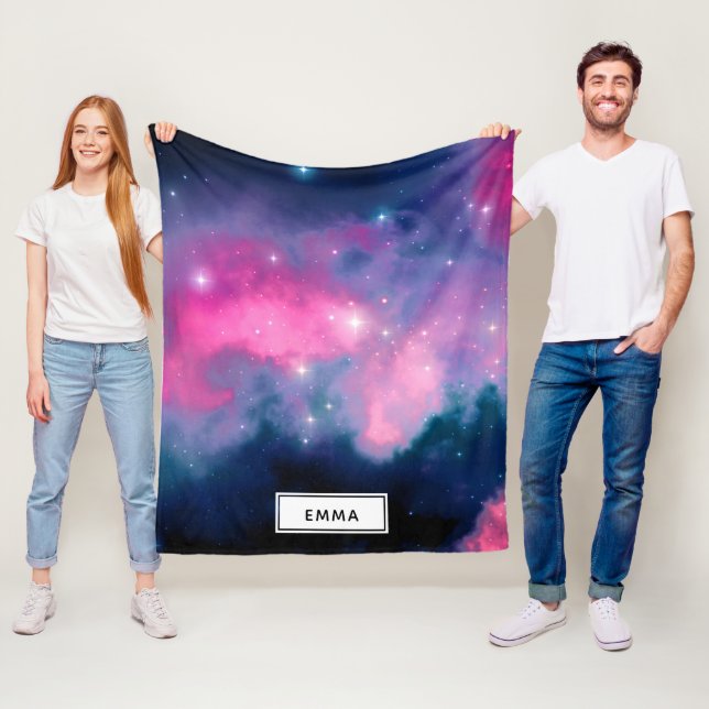 Pink & Blue Galaxy Nebula & Stars Abstract Fleece Blanket (In Situ)