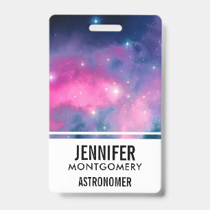 Pink & Blue Galaxy Nebula & Stars Abstract ID Badge
