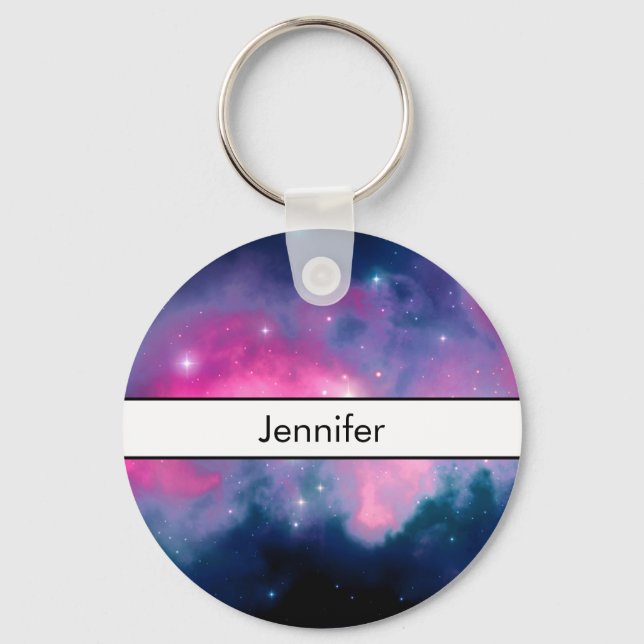 Pink & Blue Galaxy Nebula & Stars Abstract Key Ring (Front)