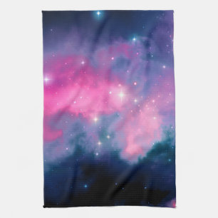 Pink & Blue Galaxy Nebula & Stars Abstract Tea Towel
