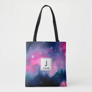 Pink & Blue Galaxy Nebula & Stars Abstract Tote Bag