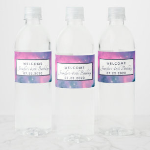 Pink & Blue Galaxy Nebula & Stars Abstract Water Bottle Label