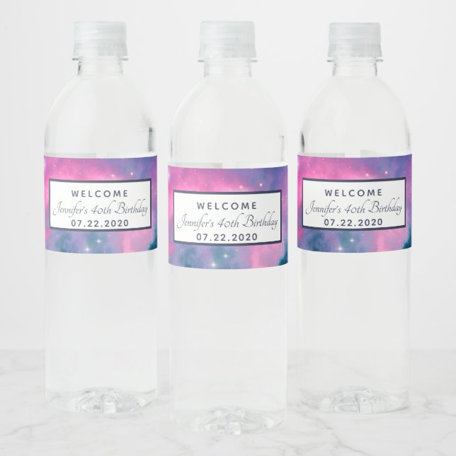 Pink & Blue Galaxy Nebula & Stars Abstract Water Bottle Label (Bottles)