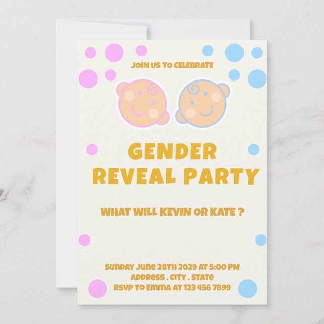 Pink & Blue Gender Reveal Gender Invitation  (Front)