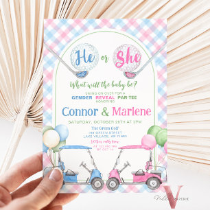 Pink Blue Gender Reveal Golf Par-TEE Baby Shower Invitation